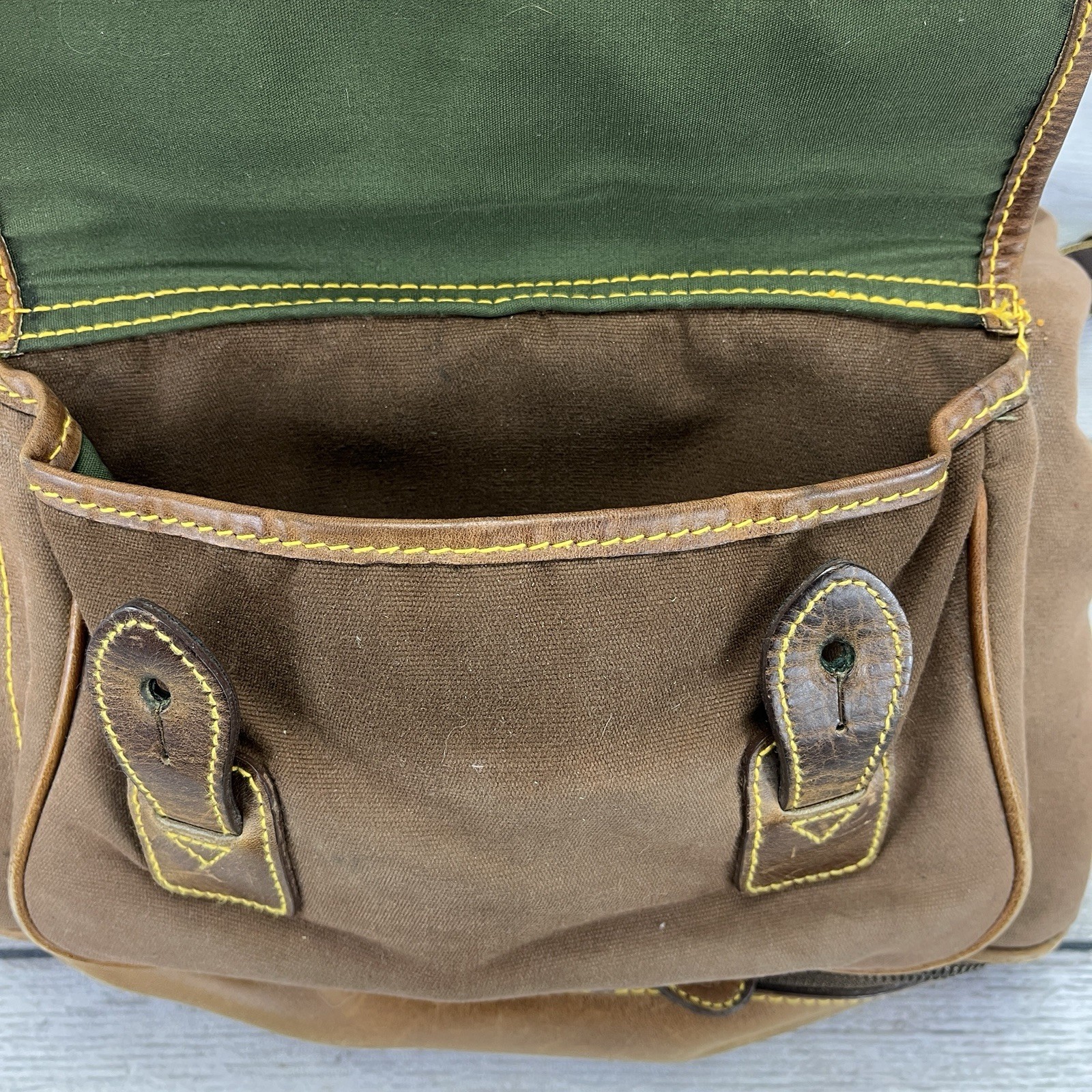 Vintage Timberland Brown Leather & Canvas Medium Backpack 12″x11.5″x8″