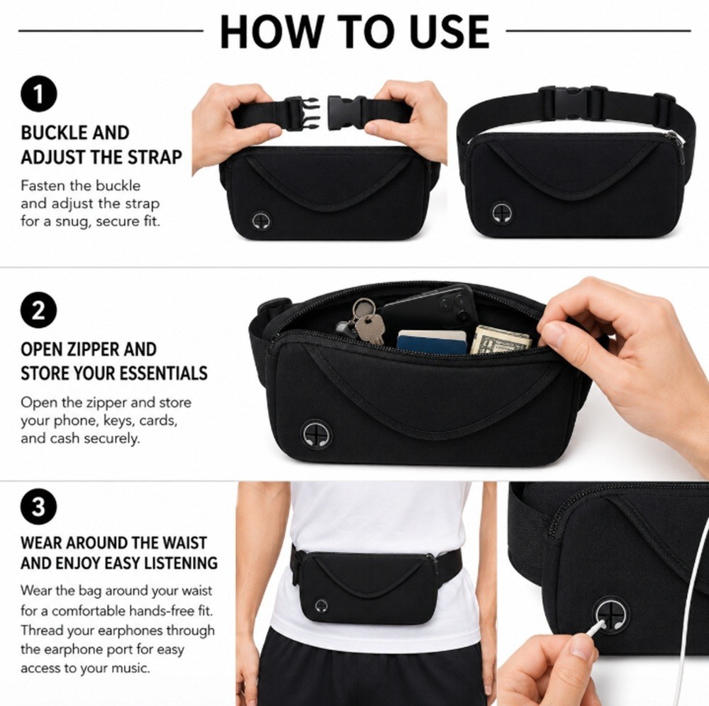 Adjustable Running Belt Water Resistant Waist Pack Fanny Bag Men Women Phone