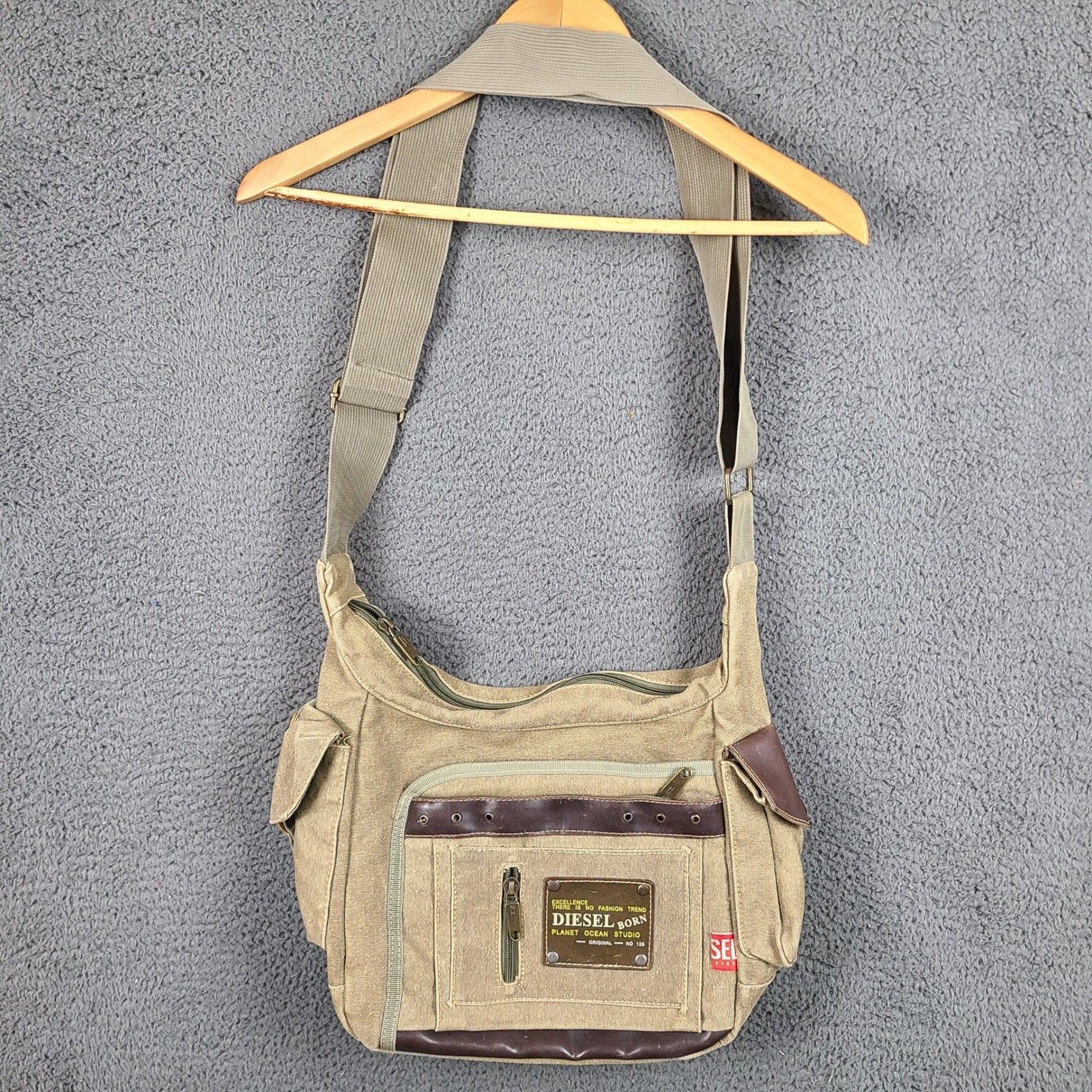 Diesel Spare Parts Khaki Canvas Messenger Bag Crossbody Utility Y2k Vintage