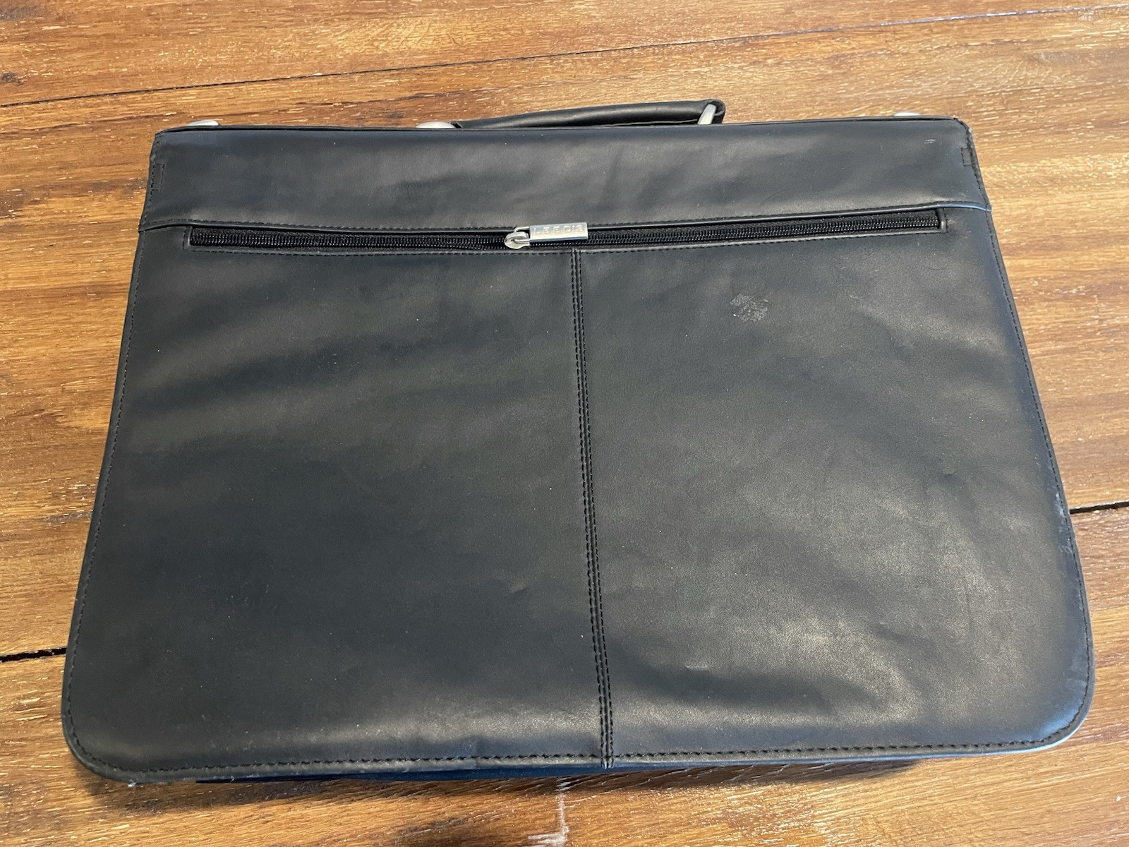 Big Ten Black Leather Folder Computer Travel Business Bag Leeds Briefcase