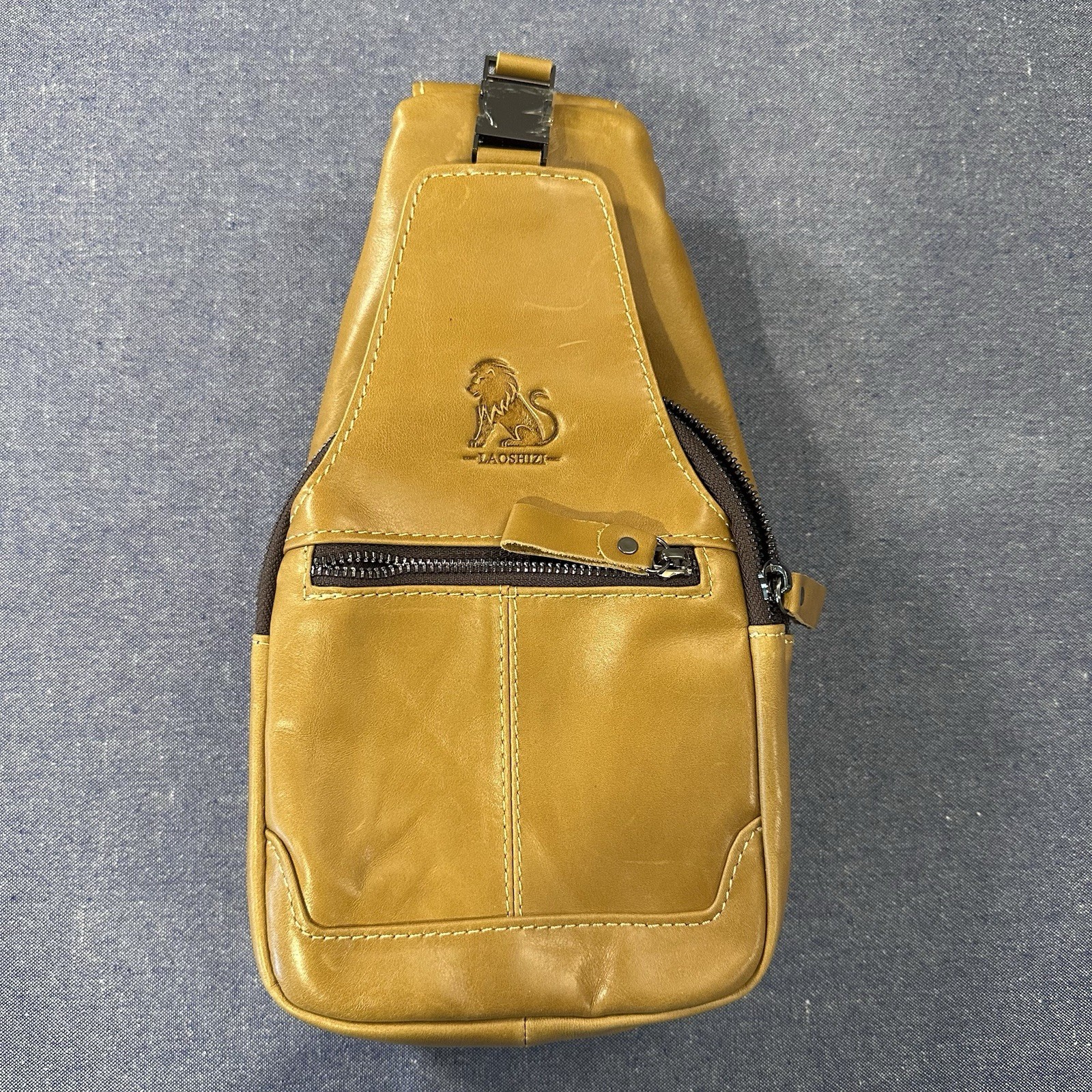 Laoshizi Leather Sling Bag Chest Bag Crossbody Camel Color Man Bag NWOT