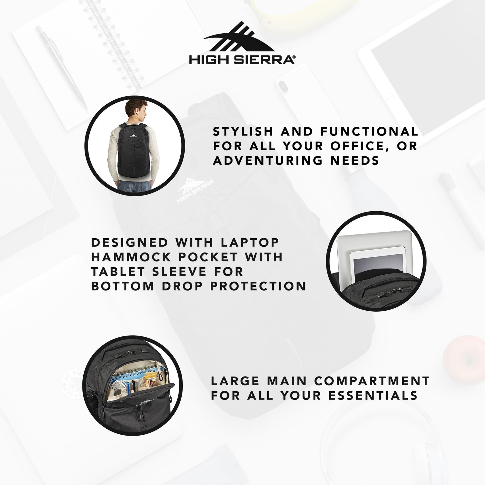 Swerve Backpack with Laptop Pocket + Sleeve, Fits most 17” Laptops, 27L, Black