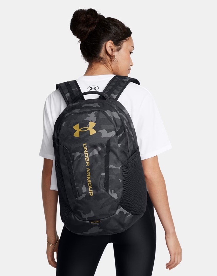 Under Armour UA Hustle 5.0 Backpack Camo Black/Metallic Gold 1361176 007 NWT