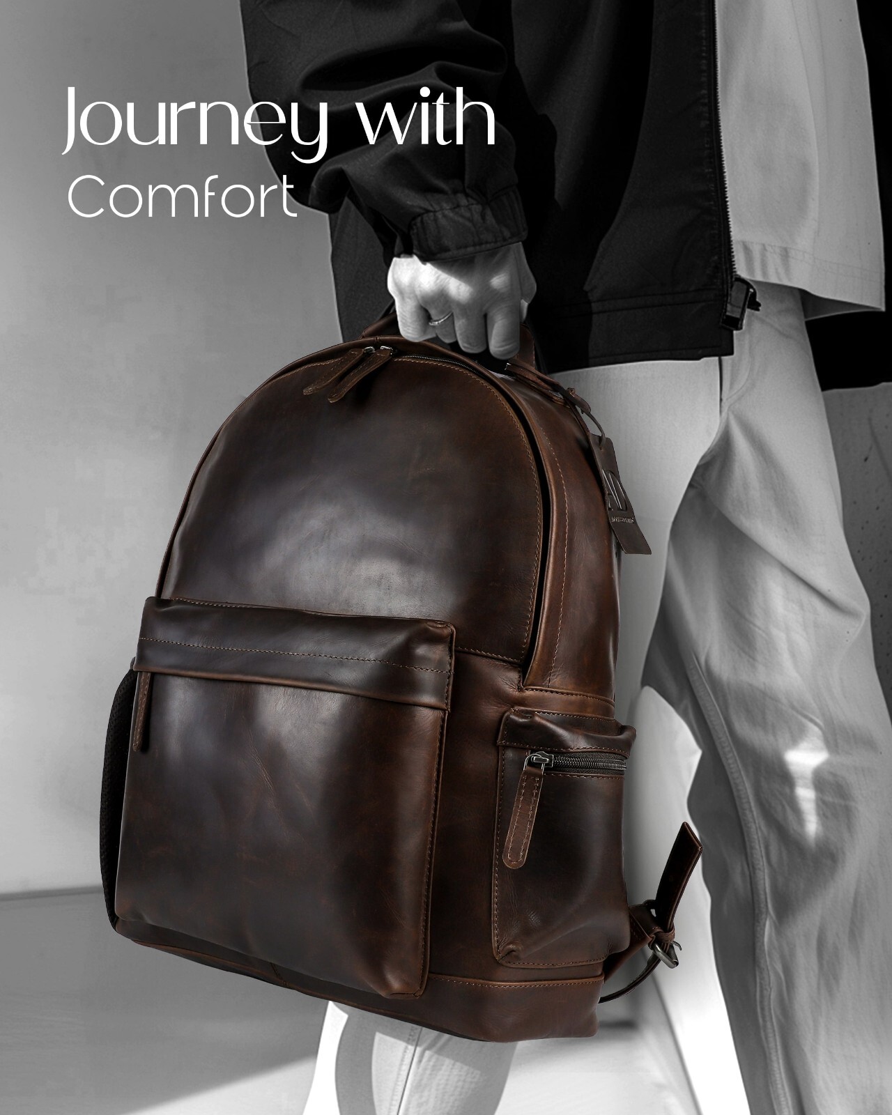 Handmade Leather Backpack Outer Pocket Fits 15.6″ Laptop Professional Mens Bag