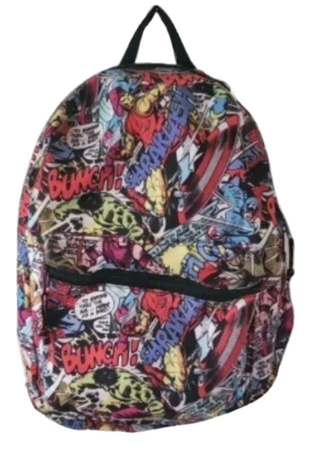 Marvel Backpack Comics Spiderman Hulk Ironman Heroes Comic Strip 18″ Bag