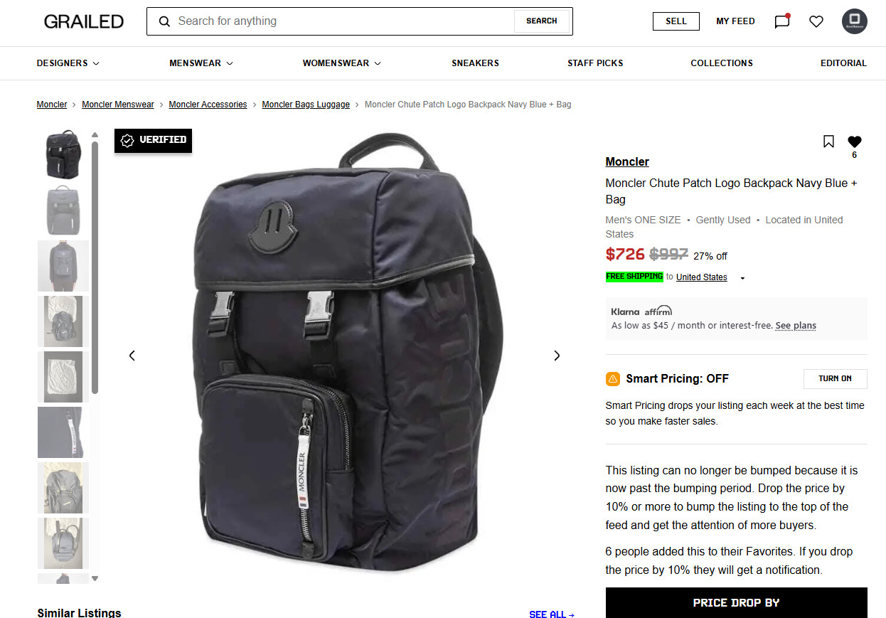 RARE! Moncler Chute Patch Logo Backpack Navy Blue Pristine Condition + Dust Bag