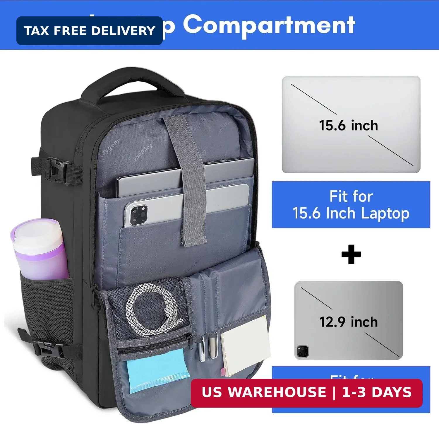 Taygeer Travel Laptop Backpack for Men Women, Airplane Approved Travel Backpack