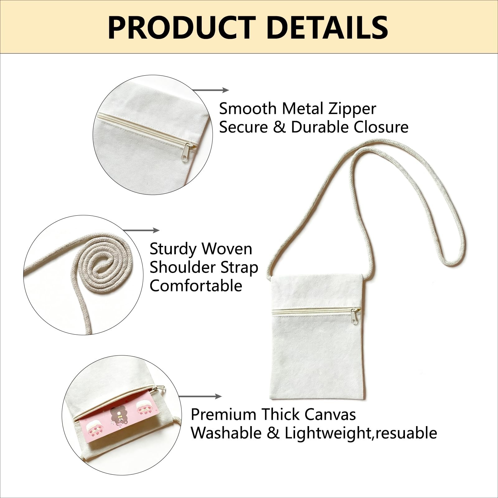6Pcs 13x17cm Blank Canvas Crossbody Bag,Bulk Mini Zipper Shoulder Bags,Cloth …