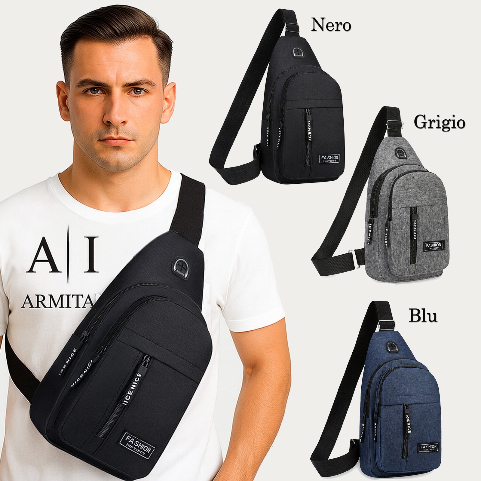 Men’s Black Polyester Sports Shoulder Bag One Shoulder Bag