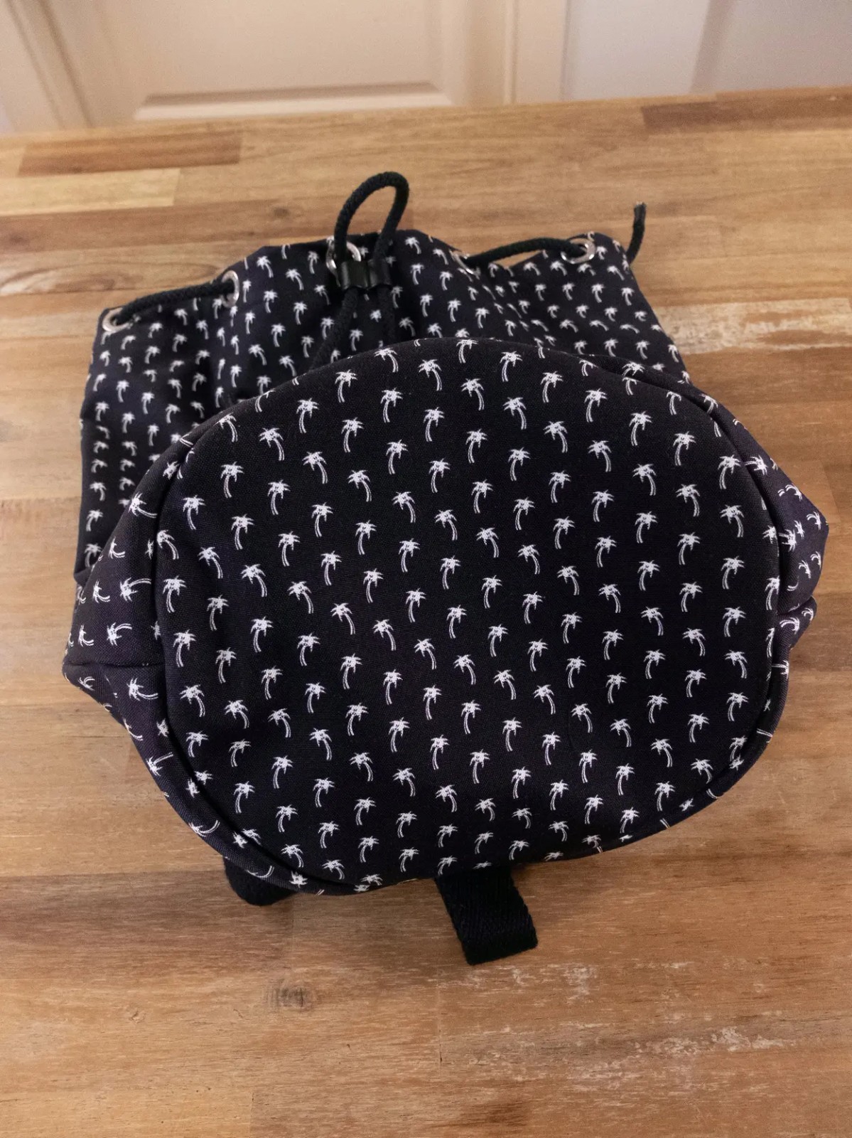 (NO CUSTOMS TAX) SAINT LAURENT City Sailor black canvas palm tree print backpack