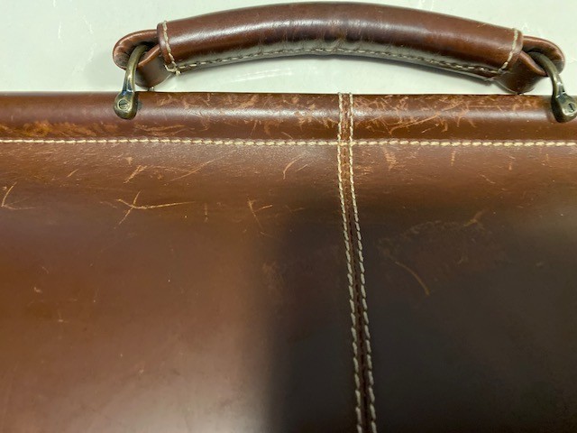 Boconi Cognac Leather Padded Briefcase w/Compartments