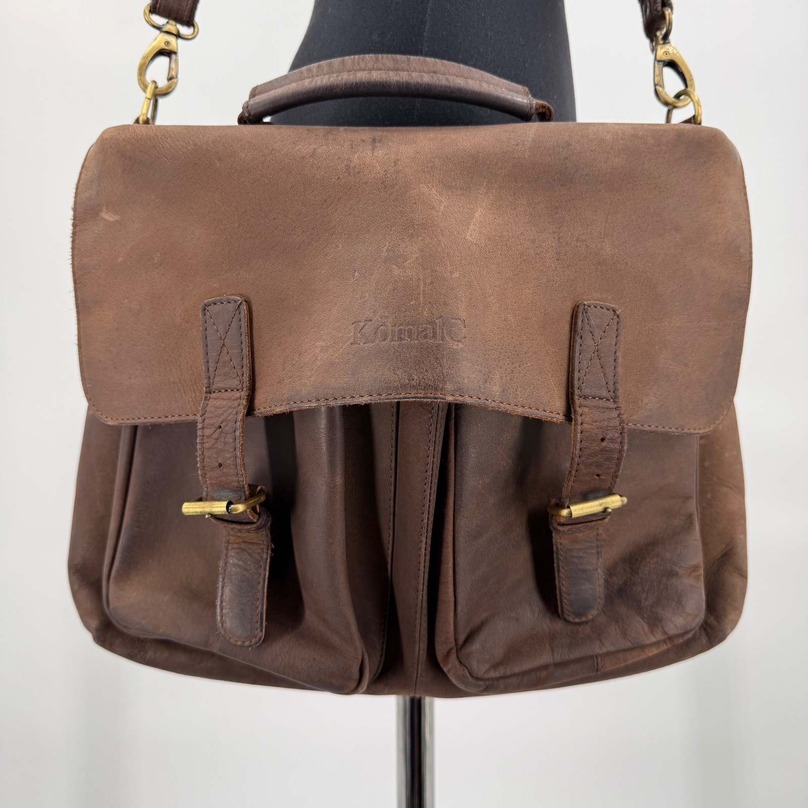 KomalC Brown Buffalo Leather Messenger Bag Satchel Laptop Briefcase Crossbody