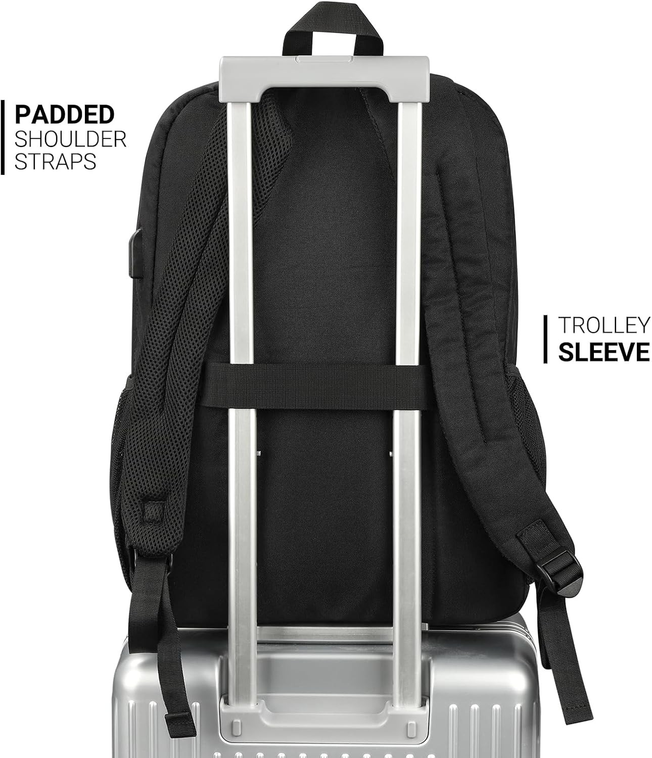 36L Black Backpack for College, and Travel: Water Resistant Bookbag 18.5 inch