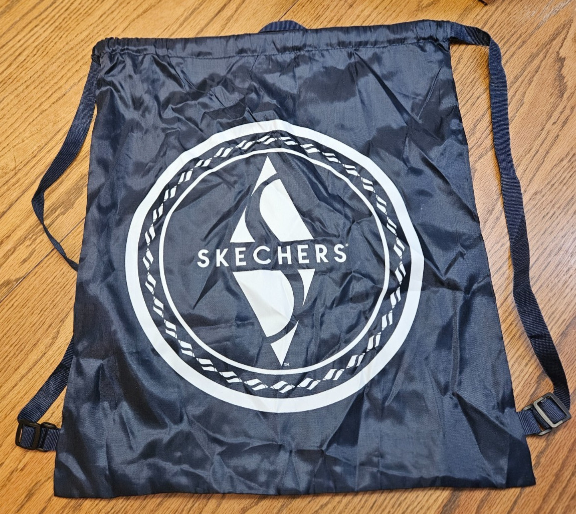 Skechers Drawstring Nylon Bag Backpack Day Pack Gym Bag Navy Blue Lightweight