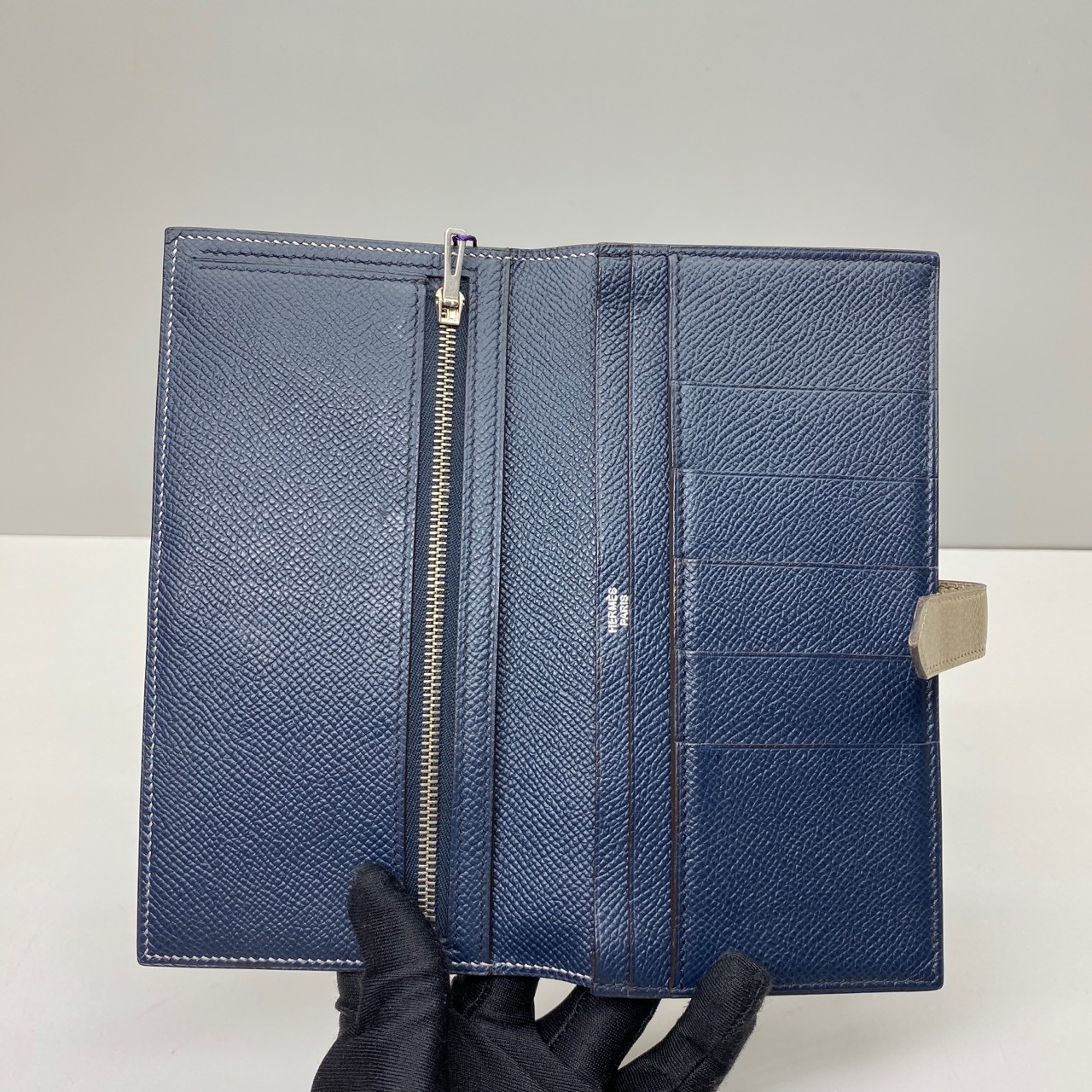 Hermes Pre-Owned Authentic Bearn Wallet Gray 17.5x9x1cm Cowhide