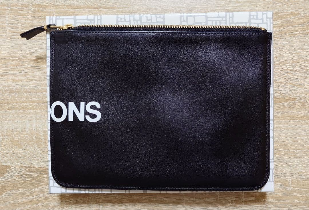COMME des GARCONS CDG Logo Clutch Bag Black Leather Made in Spain