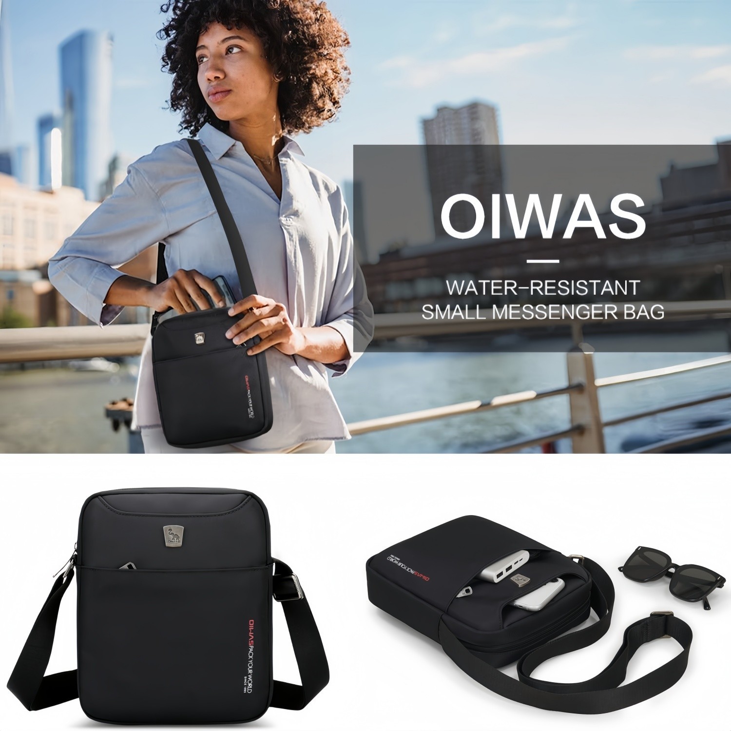 OIWAS Cross Body Bag Men Small Messenger Bag Shoulder Bag 7.9″ iPad Purse Black