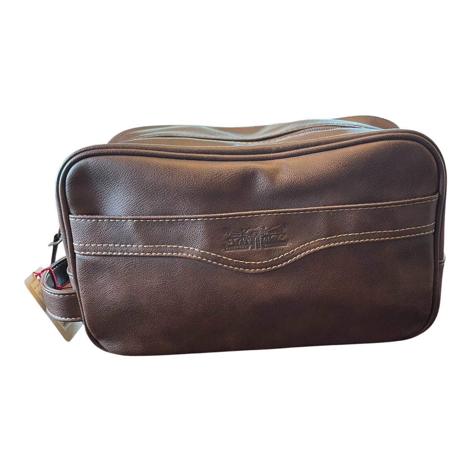 Levi Strauss Travel Kit Toiletry Bag Brown PU Leather Inner Pocket Front Pocket