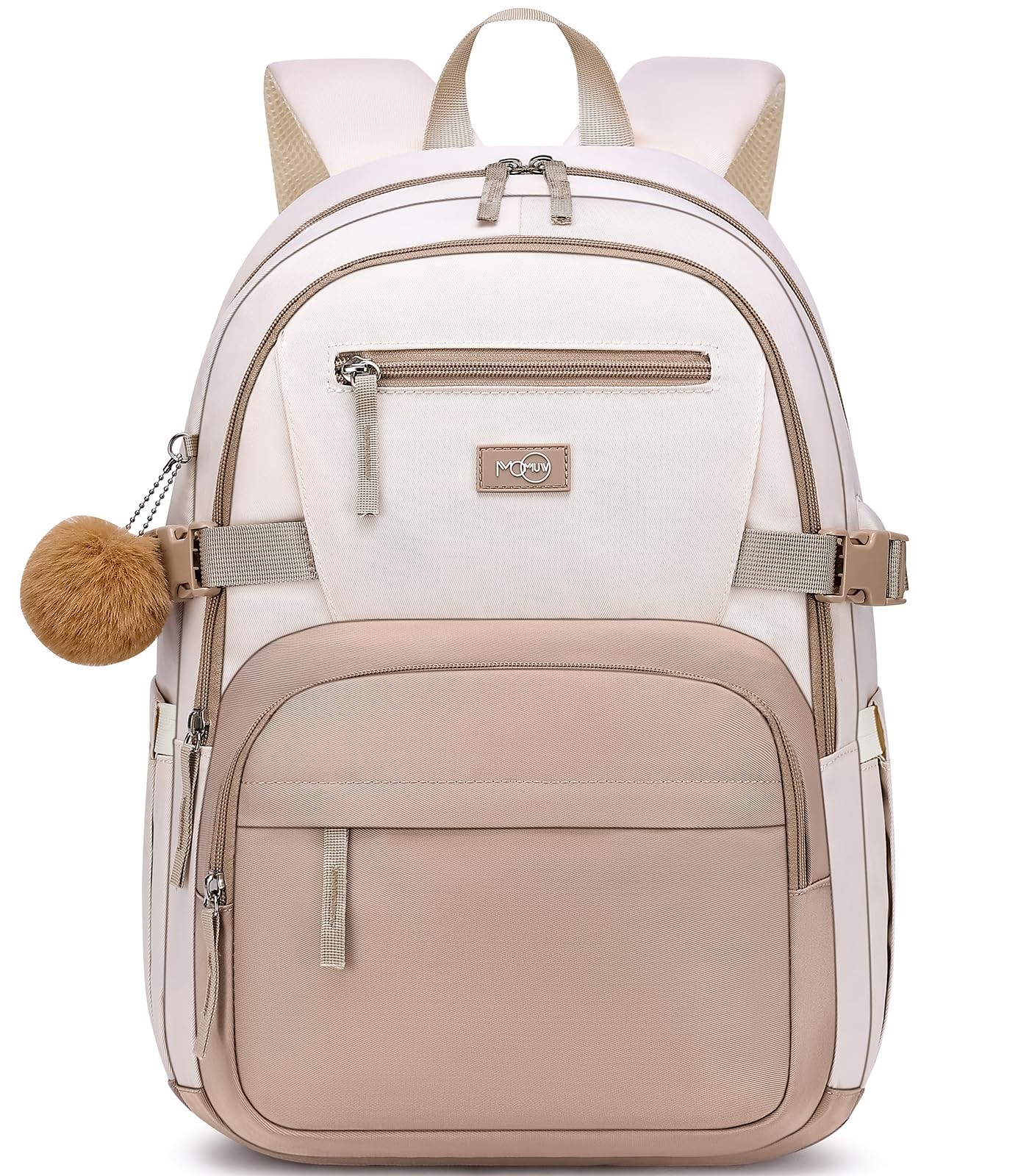 15.6 Inch Girls School Backpack Beige Khaki Kids Bookbag For Student Daypack