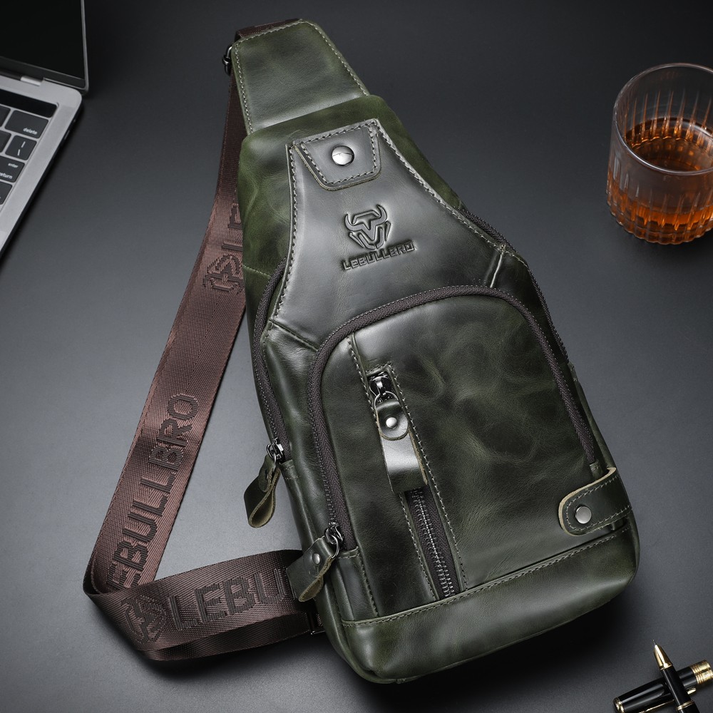 Men’s Genuine Leather Crossbody Sling Bag Multi-Pocket Chest Bag for Daily Use