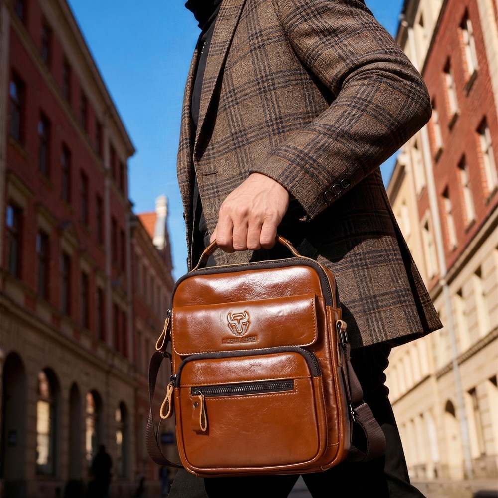 LEBULLBRO Men’s Genuine Leather Shoulder Bag Crossbody Sling for Travel Business