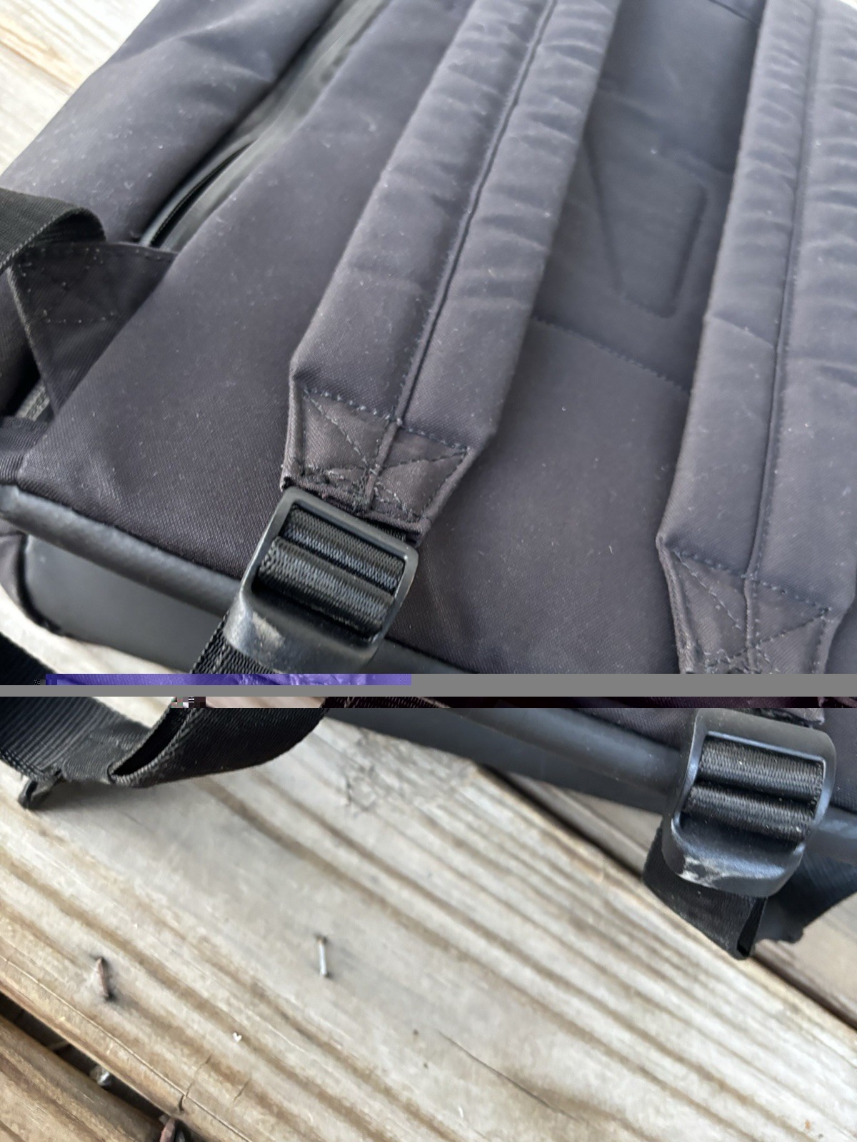 Vuori Black Roll-Top Backpack, Buckle & Zip Closure, Padded Straps