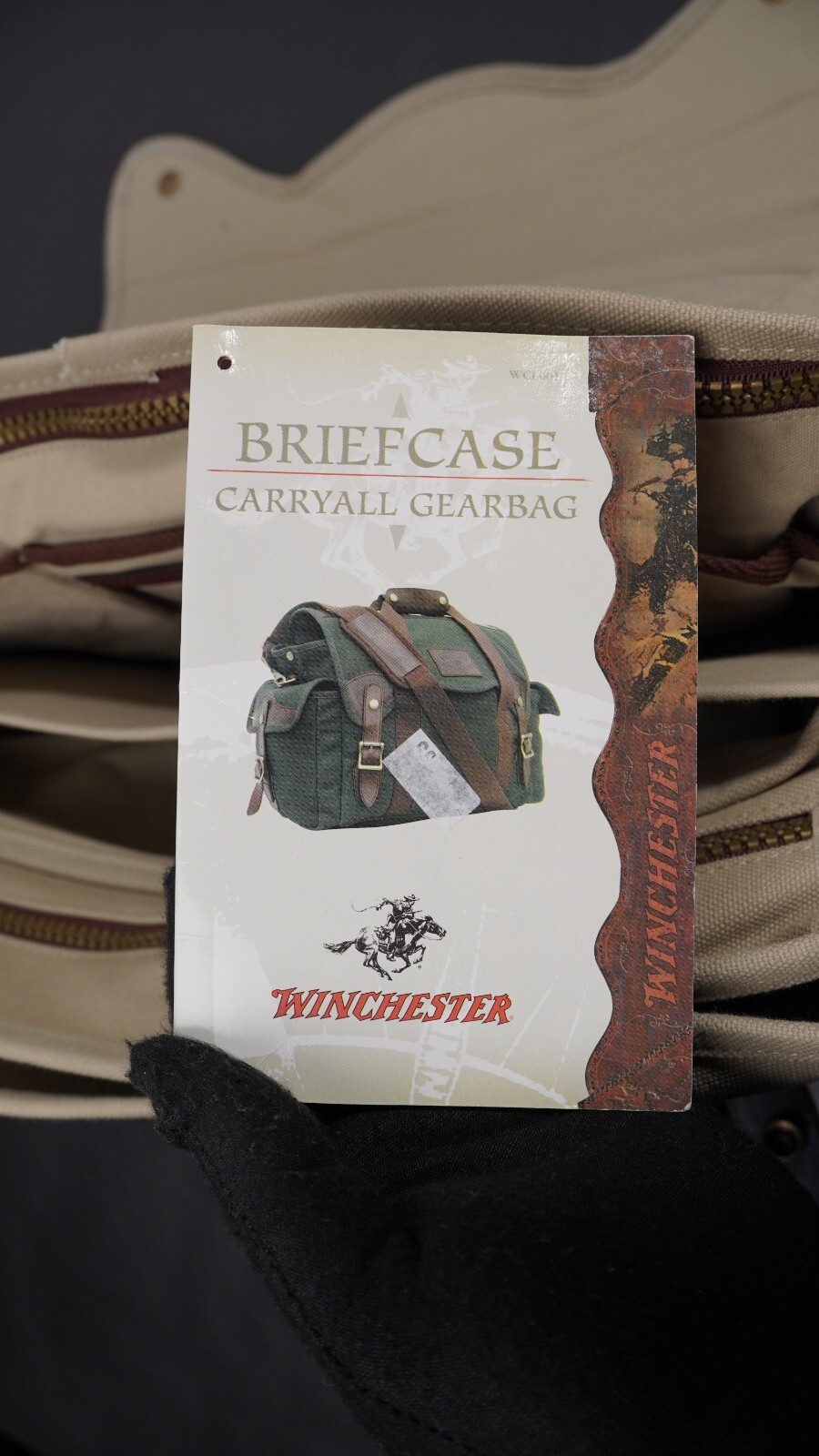 Winchester briefcase carryall gearbag leather canvas brass 17.5×11.5×8.5″