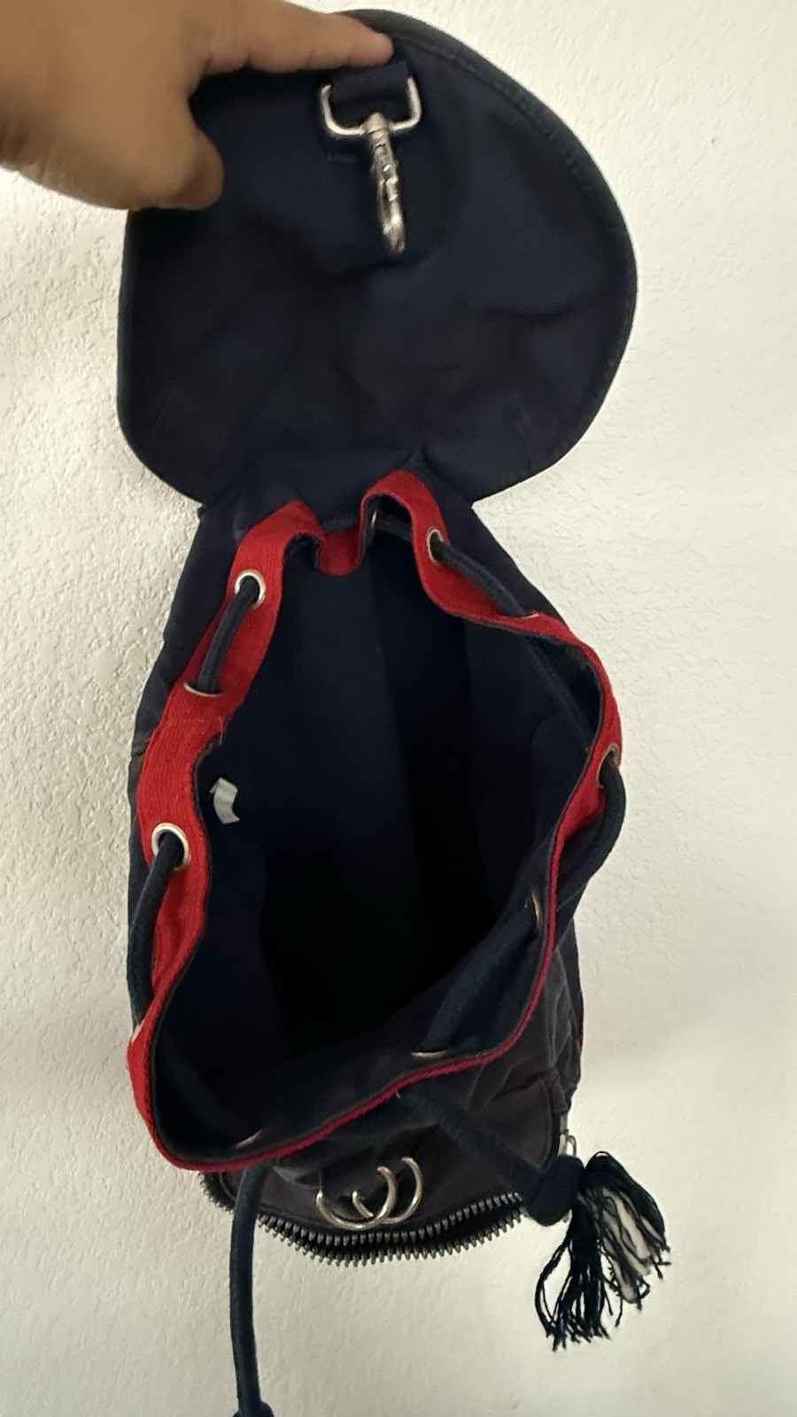 Tommy Hilfiger Colorblock Drawstring Backpack Navy/Red/White Zip Pocket