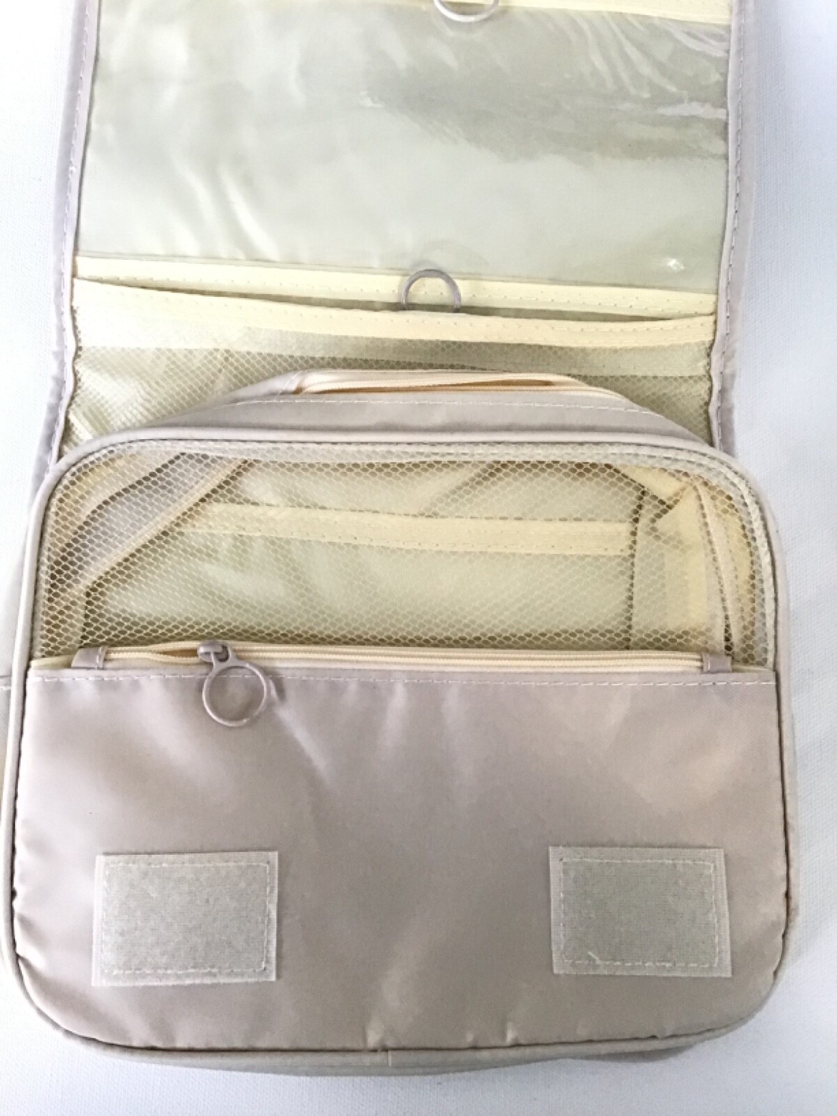NEW Essentials Hanging Up Beige Neutral PVC Cosmetics Beauty Travel Bag