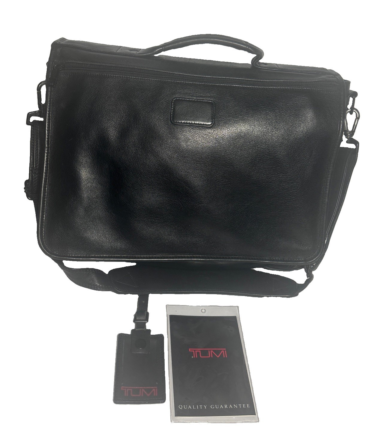 Vintage 90s TUMI Black Nappa Leather Flap Messenger Bag Briefcase Made in Korea
