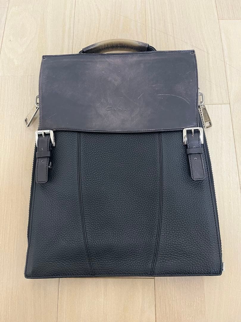 Santoni Leather Backpack Men Black Italy Pre-owned Excellent Condition