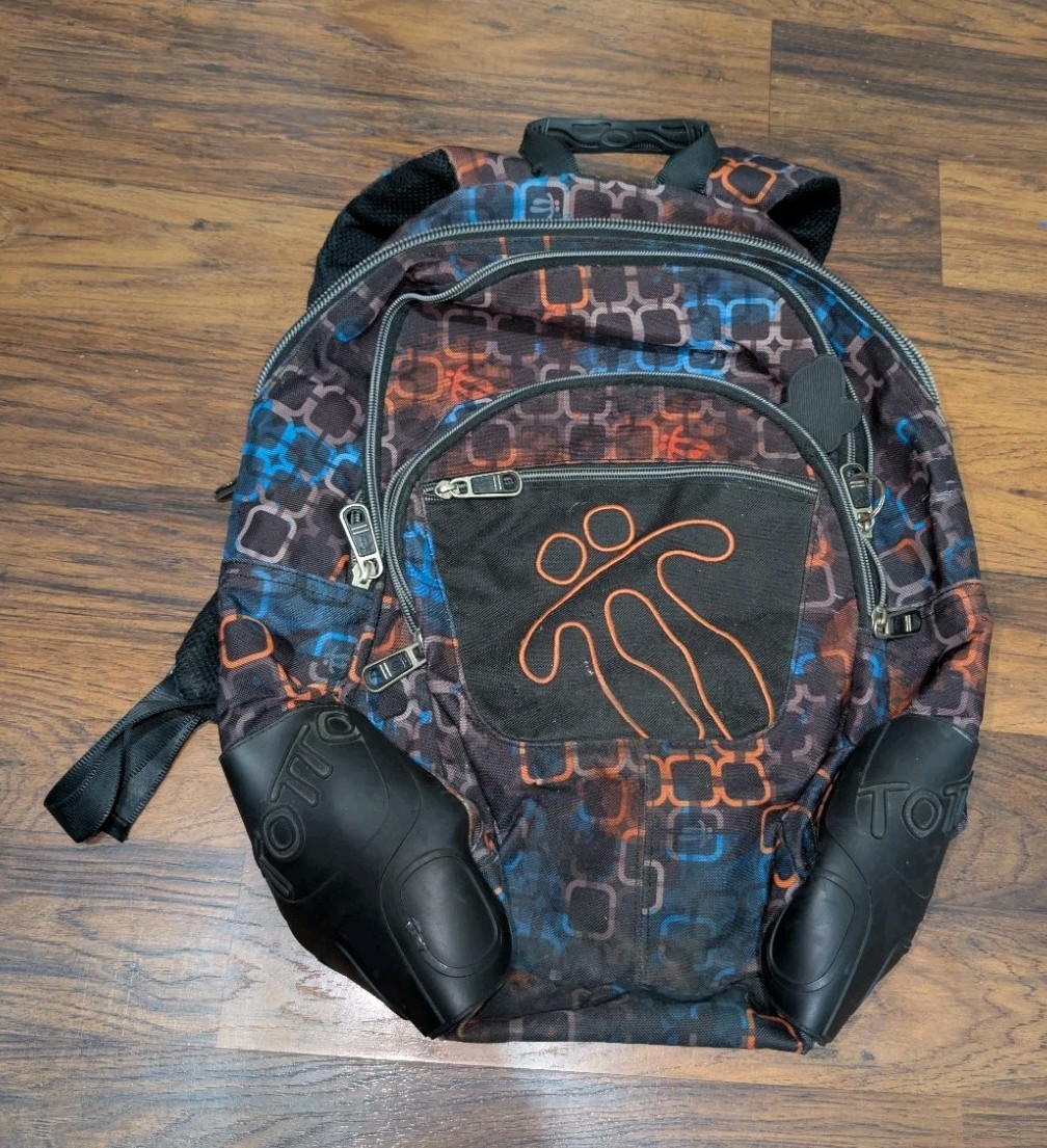 RARE TOTTO BACKPACK MULTICOLOR ORANGE BLACK BLUE ZIP BOOK BAG