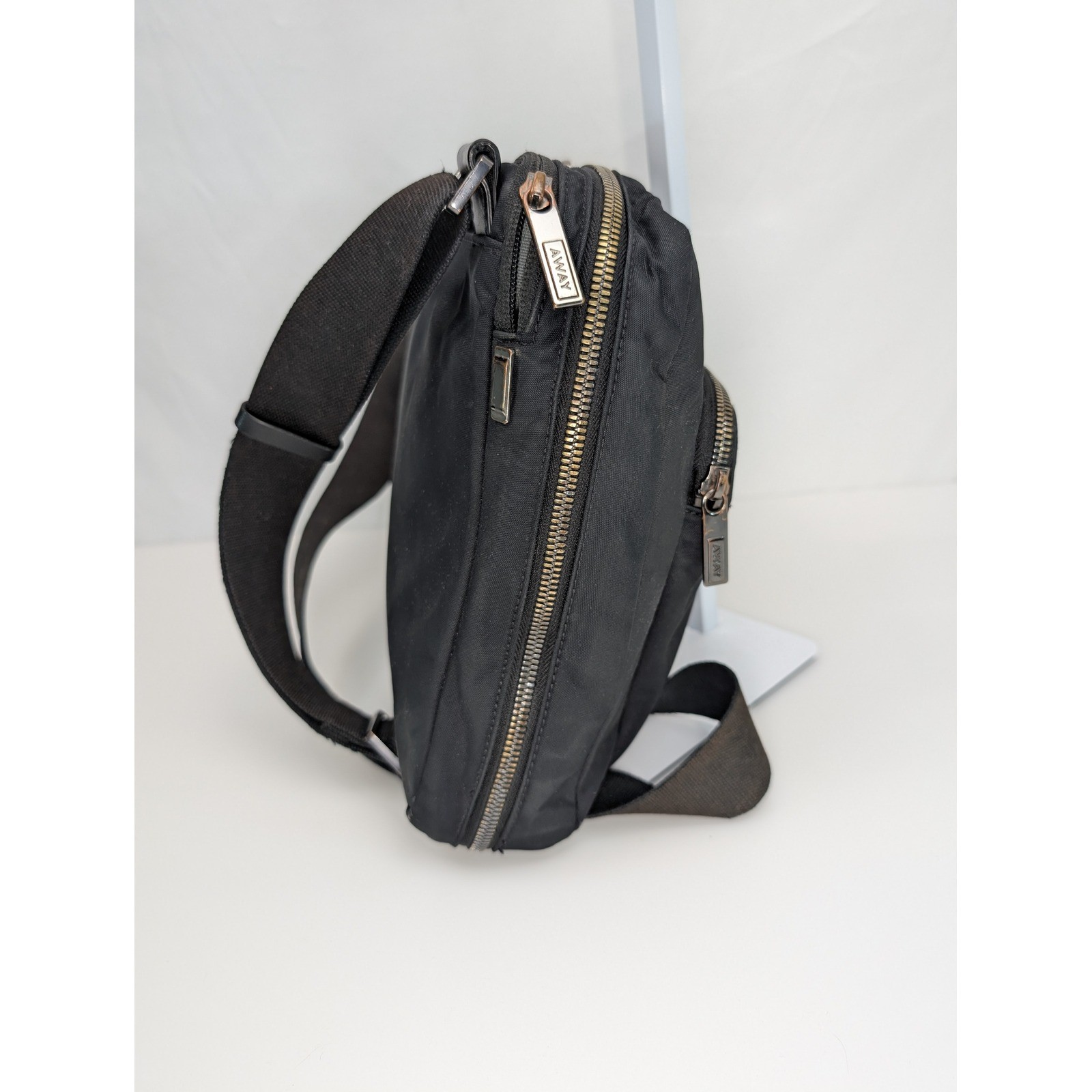 Away Travel Messenger Bag Black Nylon Crossbody Tech Laptop Bag Minimalist