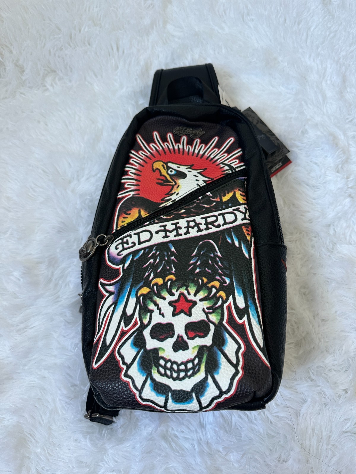 Ed Hardy Men’s Tattoo Eagle Skull Black Crossbody Bag NWT