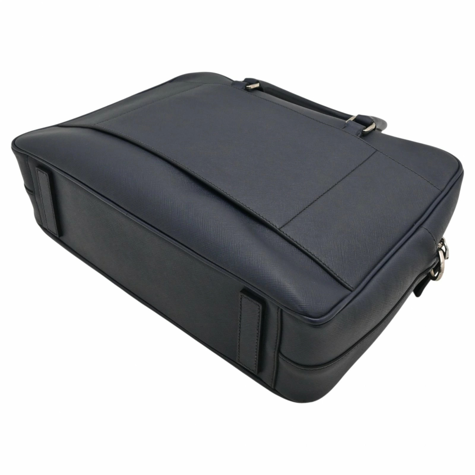 PRADA Triangle Logo Saffiano Briefcase Tote Bag Business Bag Navy B Rank Pr5843V