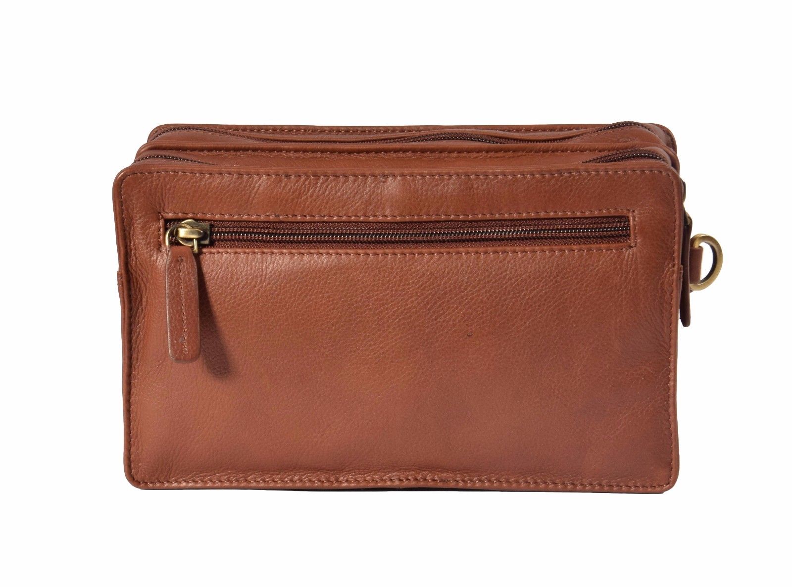 Mens Wrist Leather Bag Multi Zip Clutch Grab Mobile Money Travel Purse Brown