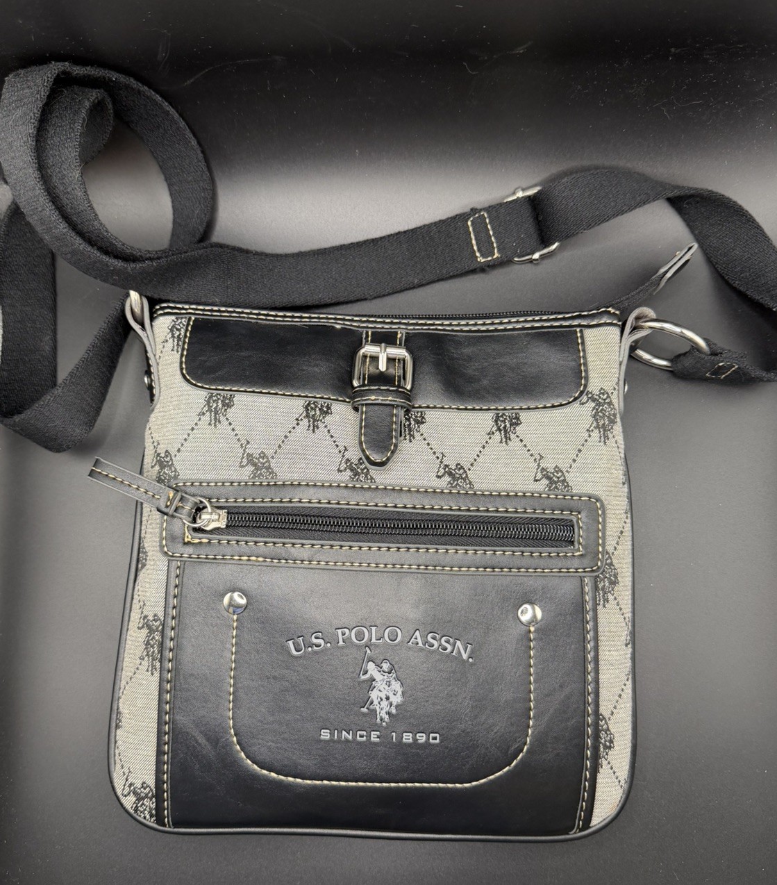 Polo Assn crossbody Messenger Shoulder Adjustable Bag Preppy Posh Purse Black