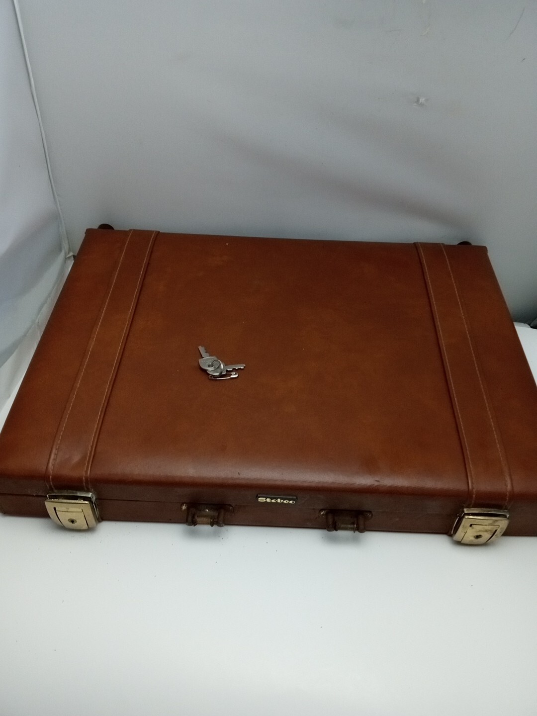 Vintage Stebco Business Briefcase Brown Leather Made In Spain Missing Handle