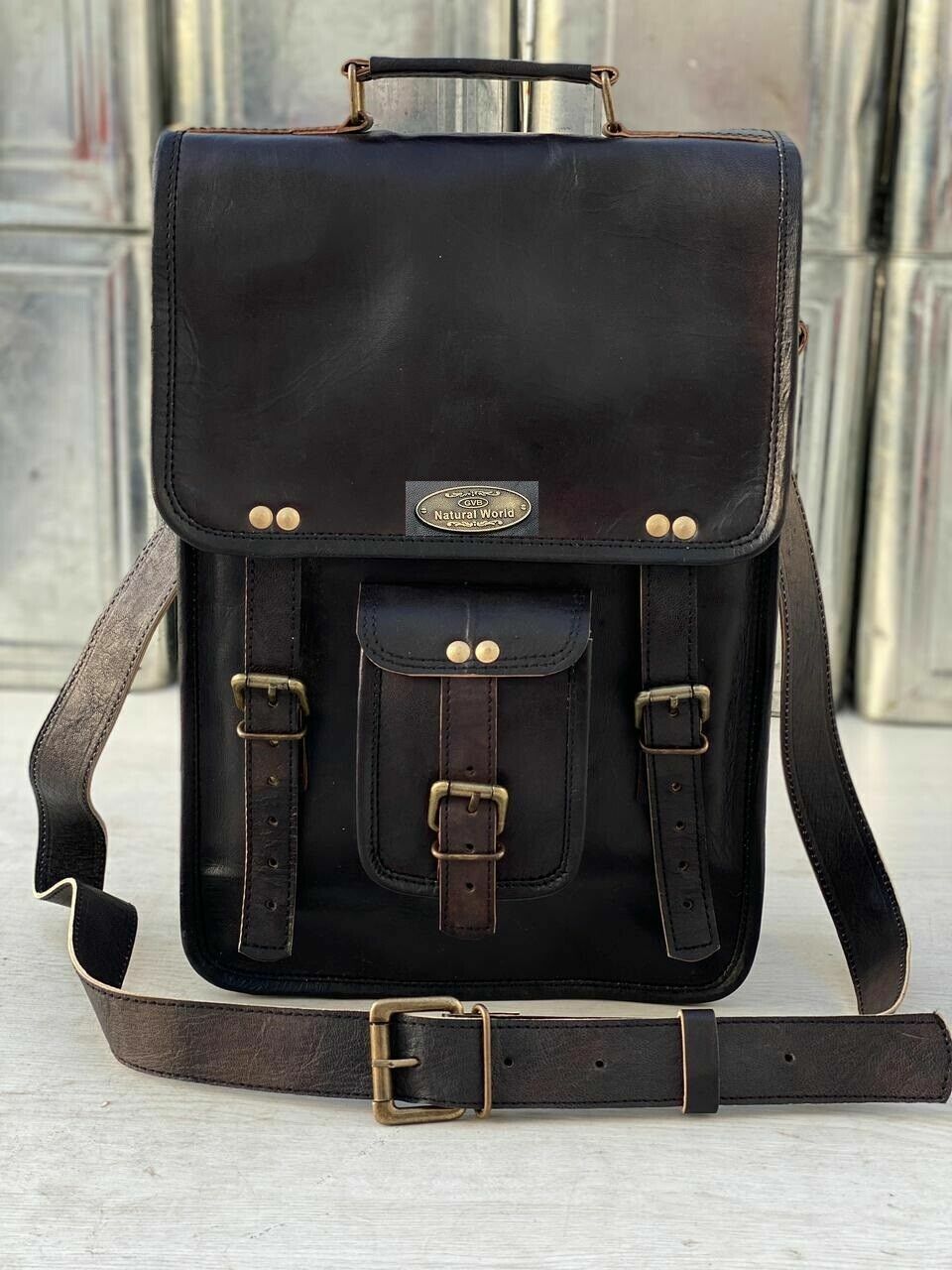 Leather messenger laptop satchel handmade vintage bag GVB Best Seller genuine