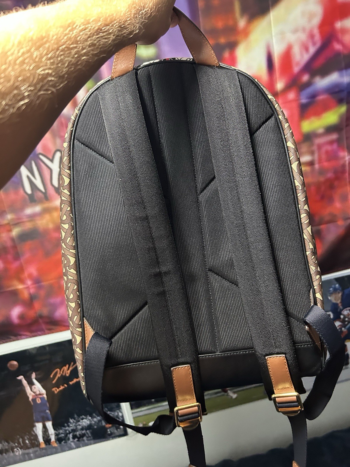 Burberry Medium London Check Monogram Stripe Backpack Bridle Brown
