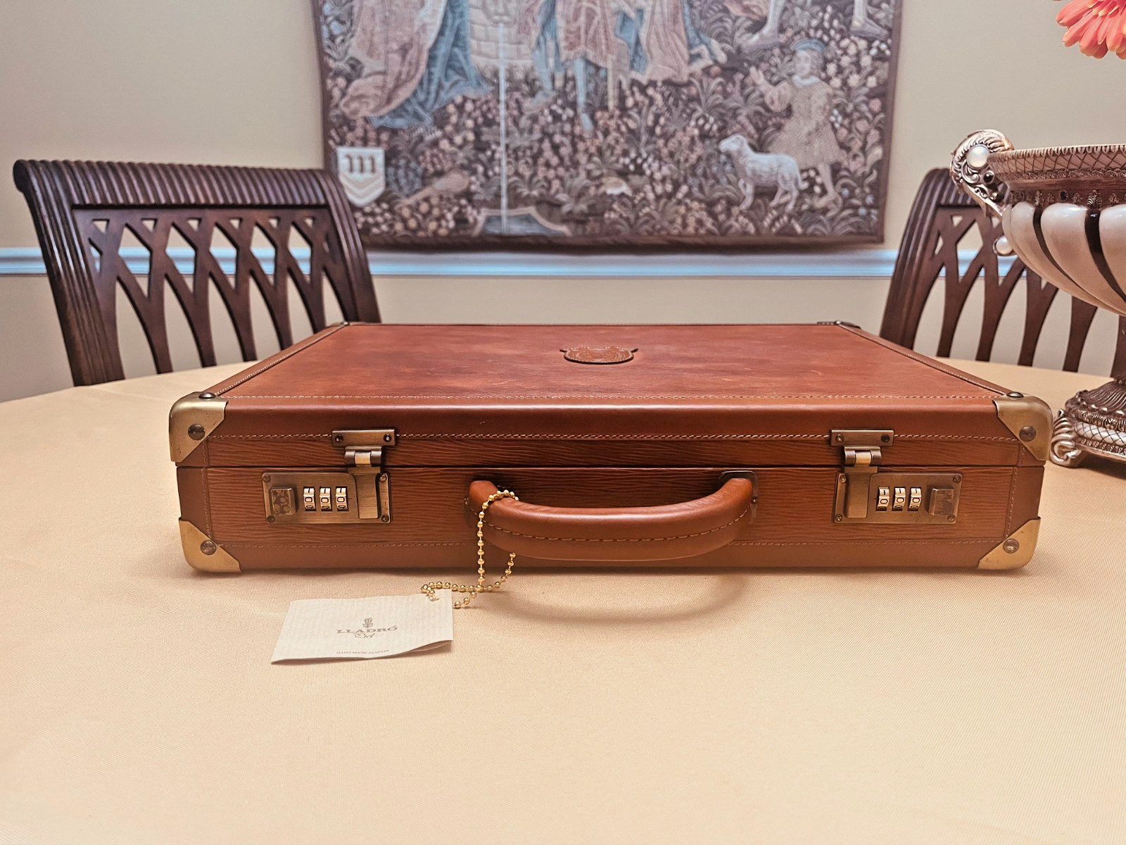 LLADRO “CALIFORNIO” Vintage Tan Leather Briefcase / Attaché / Trunk – SPAIN