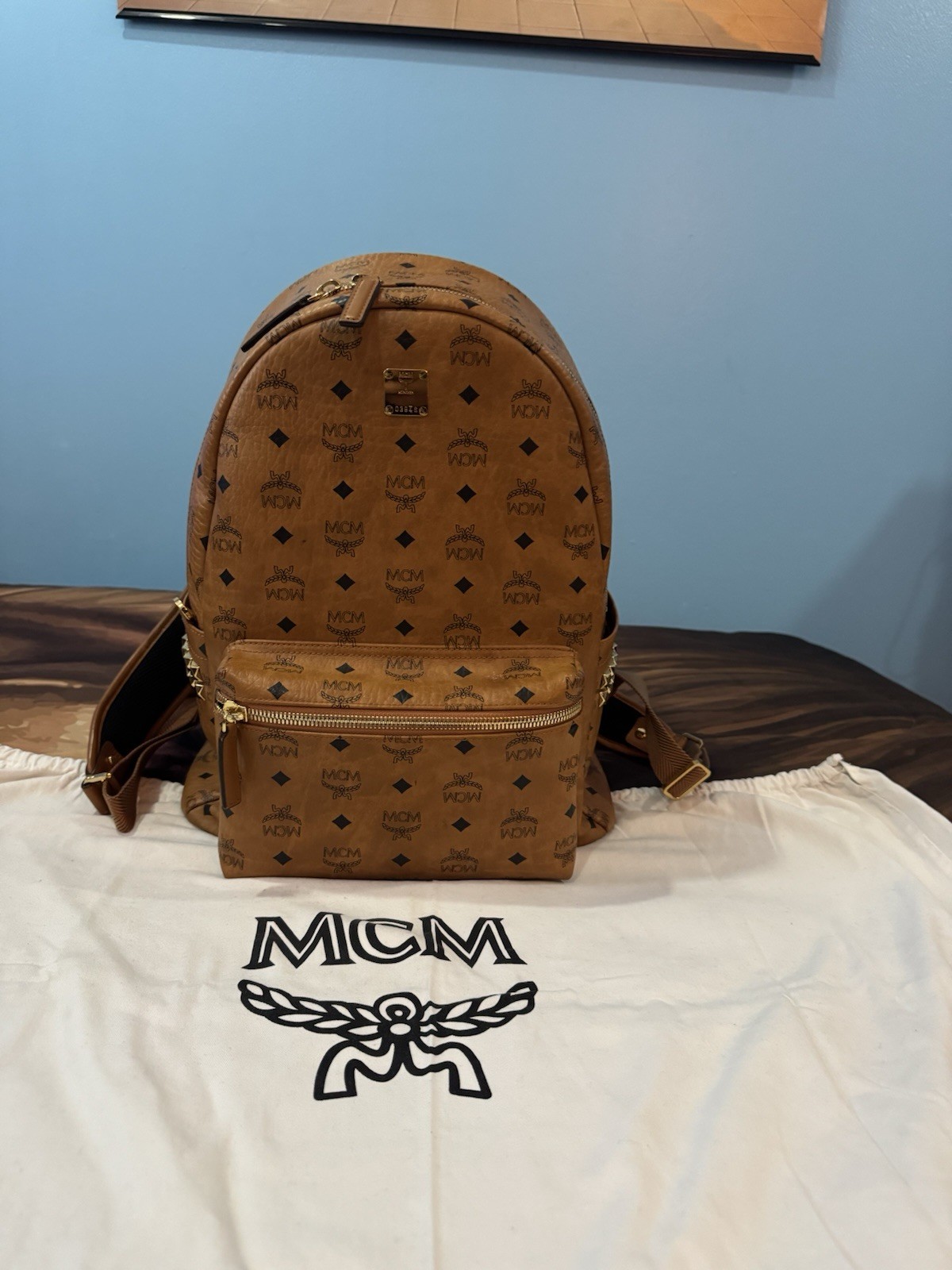 MCM Stark Visetos Backpack Cognac Brown Large Mens