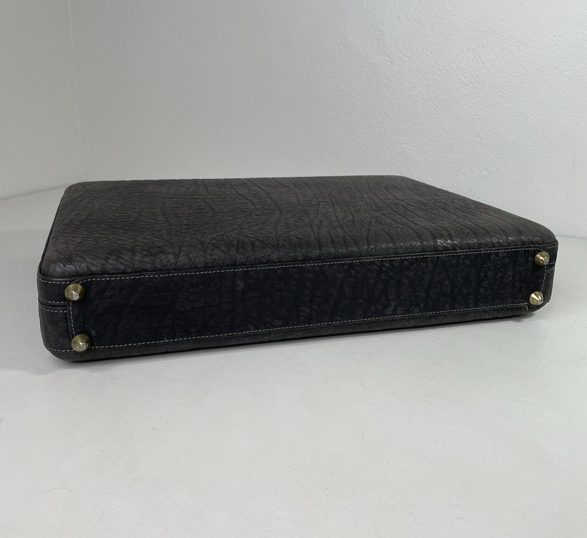 Ricardo Pebbled Leather Briefcase Dark Gray Suede Work Organizer See Description