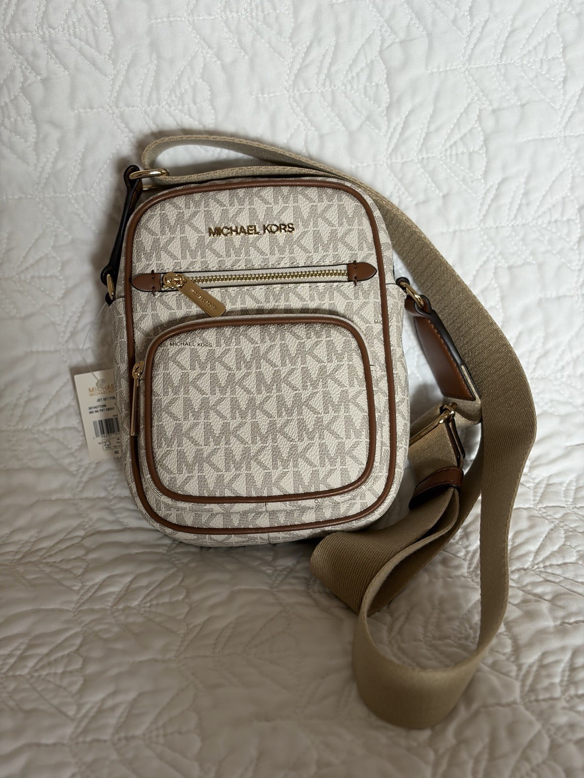 Michael Kors Jet Set Medium Signature Logo Crossbody Bag, Vanilla