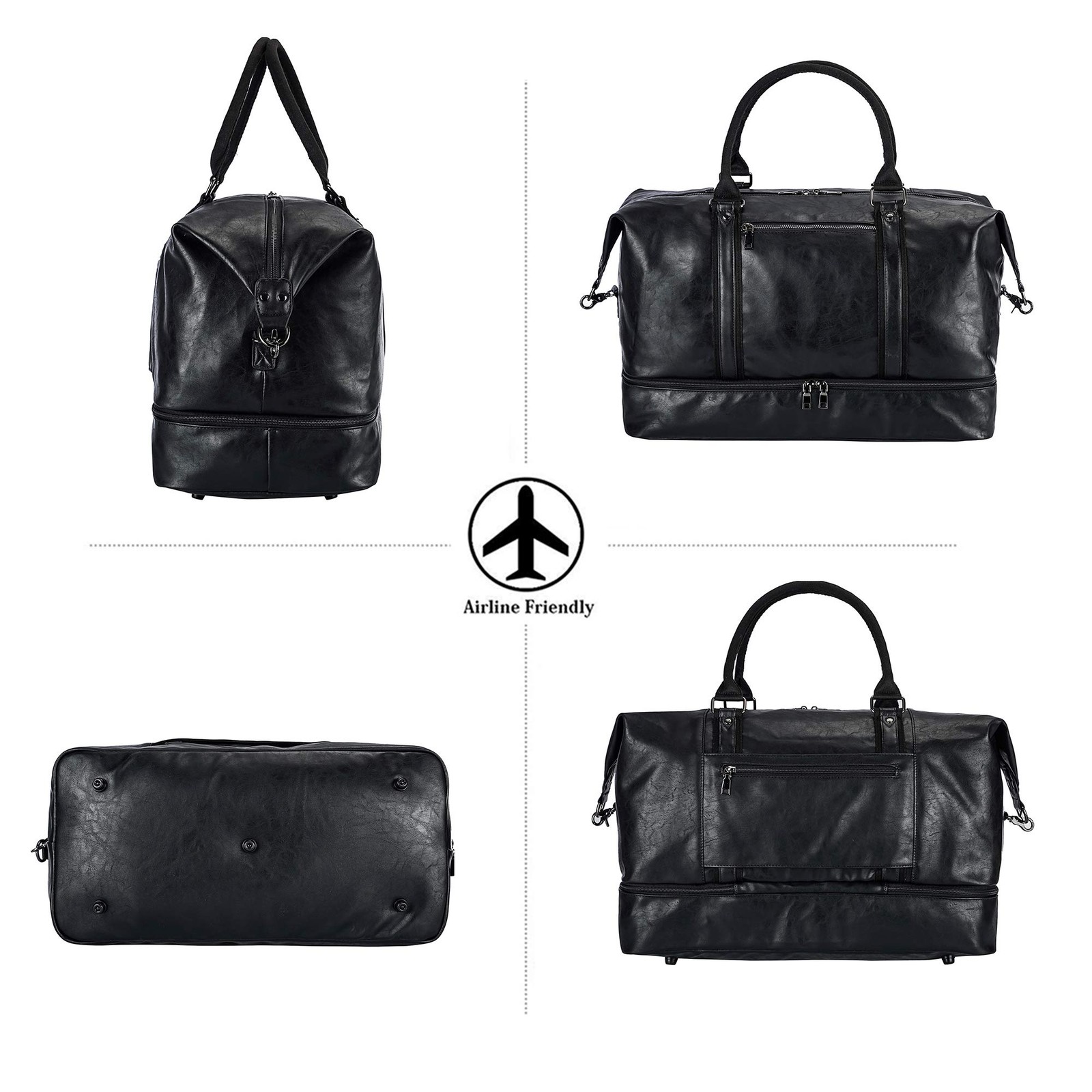 Leather Travel Bag with Shoe Pouch,Weekender Overnight Bag Waterproof PU Leat…