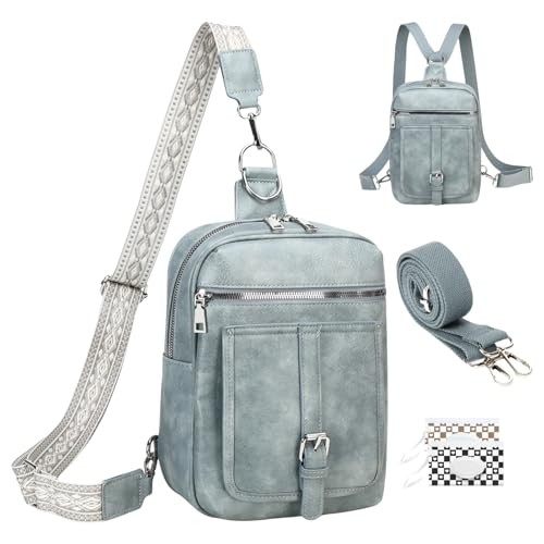 Sling Bag Crossbody Backpack – 2 in 1 Leather Cross Body Bag Fanny Denim Blue