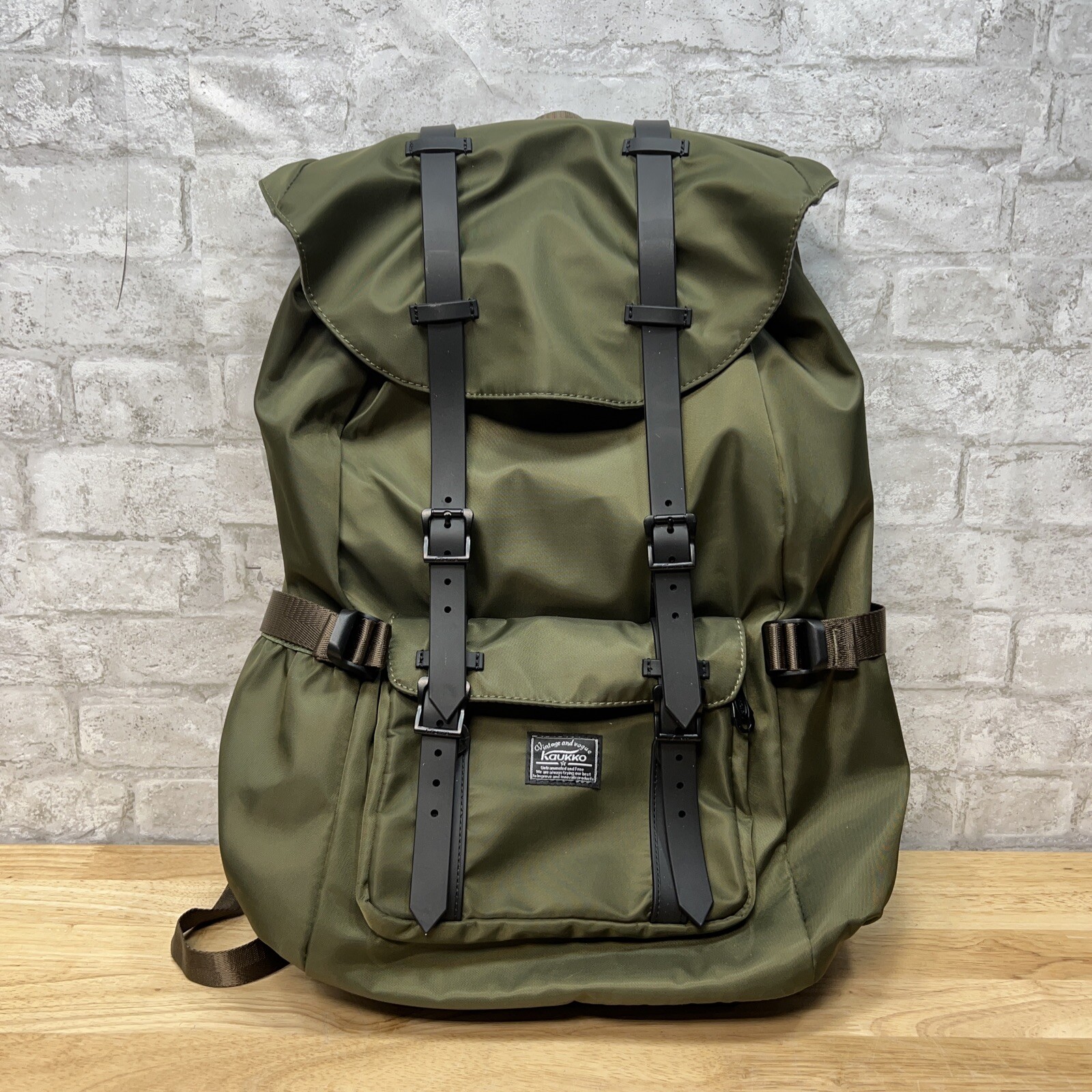 Kaukko Mens Olive Brown Canvas Leather Inner Pockets Backpack Bags
