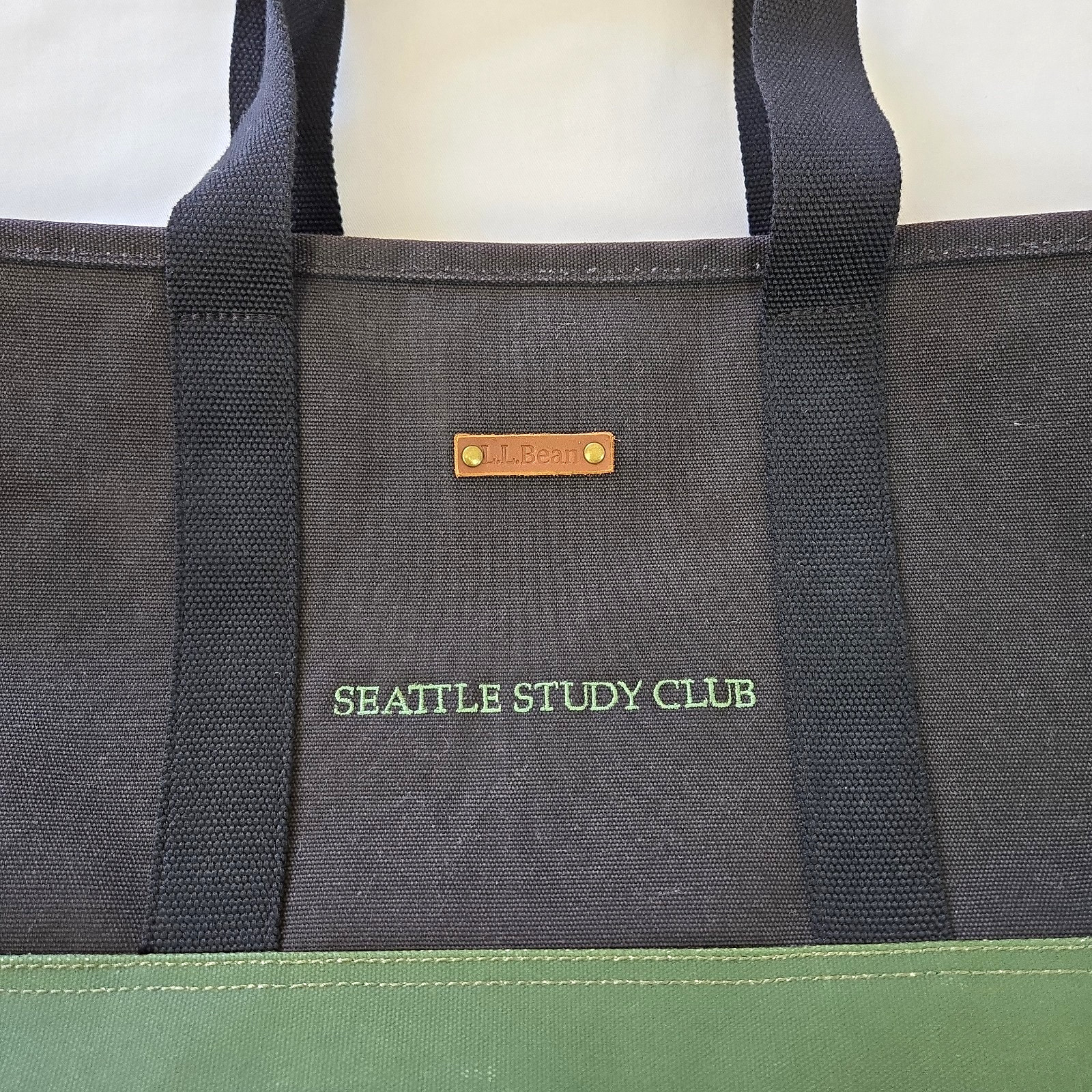L.L.Bean Nor’easter Large Canvas Tote Bag Seattle Study Club Logo Black / Green