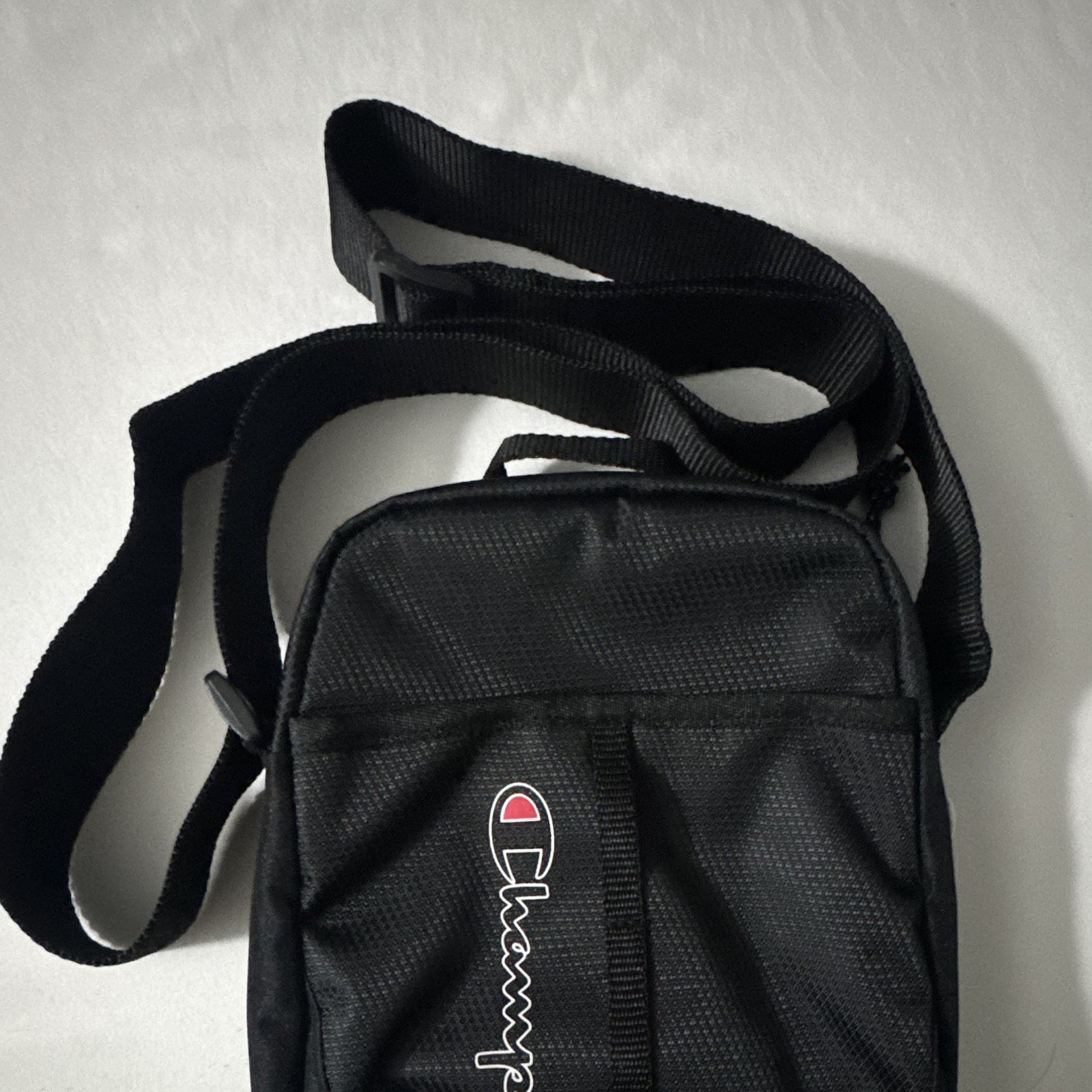 Champion Small Black Crossbody Bag Zip Closure Adjustable Strap Unisex