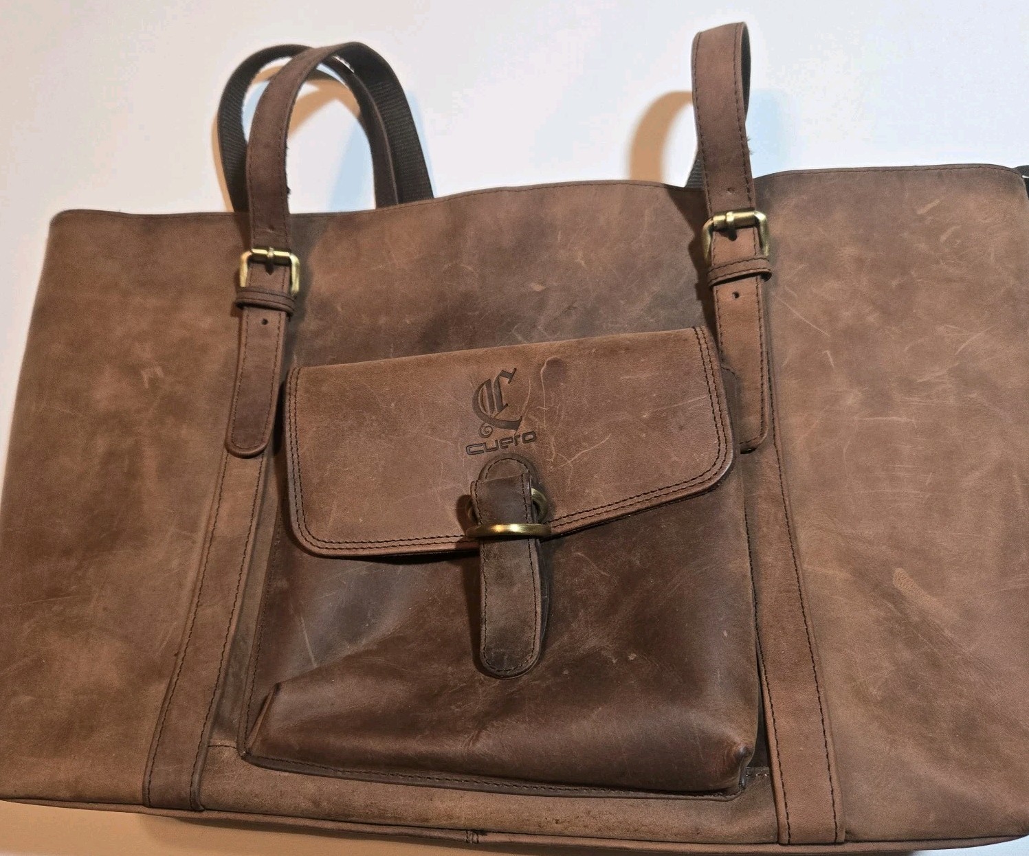 Cuero Brown Crazy Horse Leather Laptop Briefcase Messenger Bag Satchel 18″ Wide